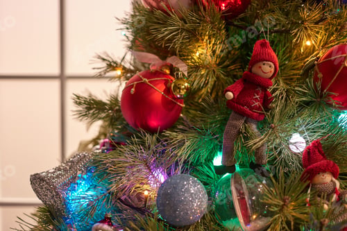 Preview: Close up christmas tree with decorations.