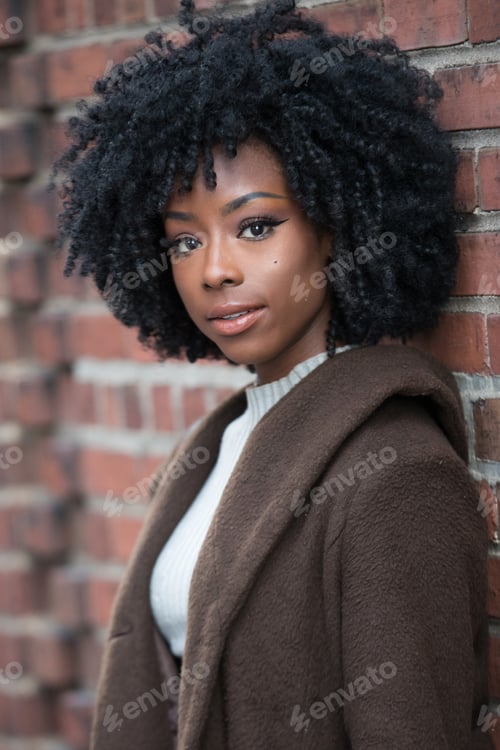 Preview: Pretty African American woman with black curly hair
