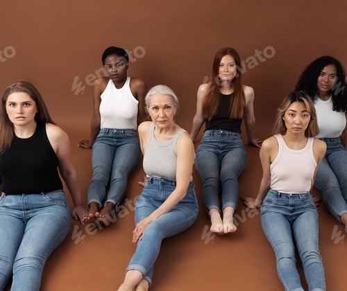 Preview: Six different females on a brown background