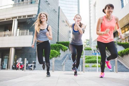 Preview: Three sportive women running
