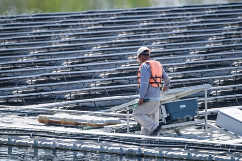 Preview: Floating solar photovoltaic panels at sustainable electrical power plant