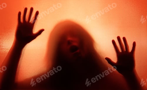 Preview: Shadowy figure behind glass - horror background