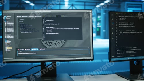Preview: Computers in empty data center facility managing servers energy consumption