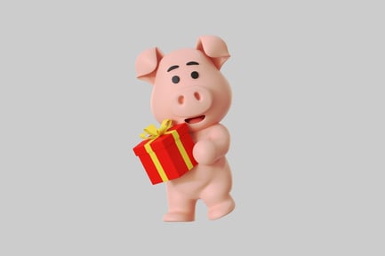 Preview: Cartoon pig holding gift box
