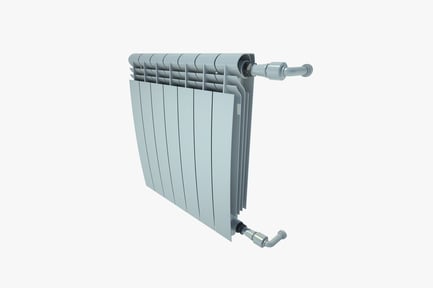 Preview: Vertical radiator with gridded panels and connecting pipes