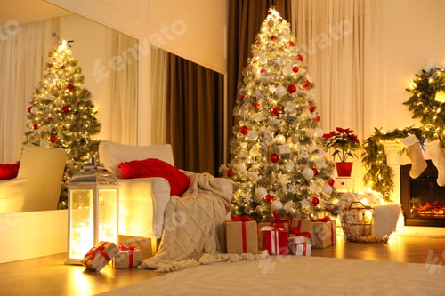 Vista previa: Living room with Christmas decorations. Interior design