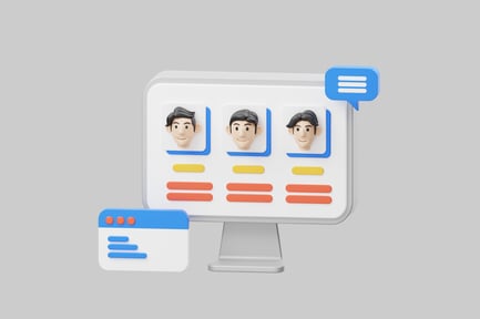 Preview: Computer monitor with cartoon faces and colorful elements.