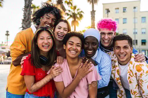 Preview: Multiethnic group of young happy friends hanging out