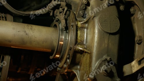 Preview: Metal train engine close up.