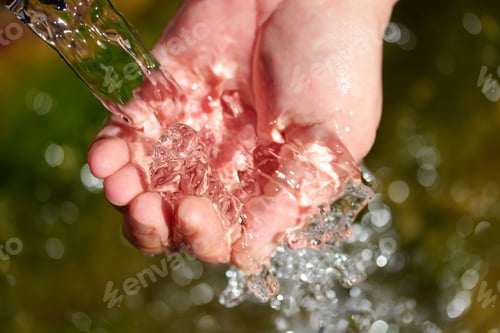 natural spring water in the hands