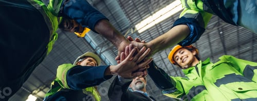 Preview: Group of successful Worker people showing unity with their hands together.