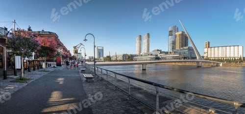 Preview: Panoramic view of Puerto Madero and Womens Bridge (Puente de la Mujer) - Buenos Aires, Argentina