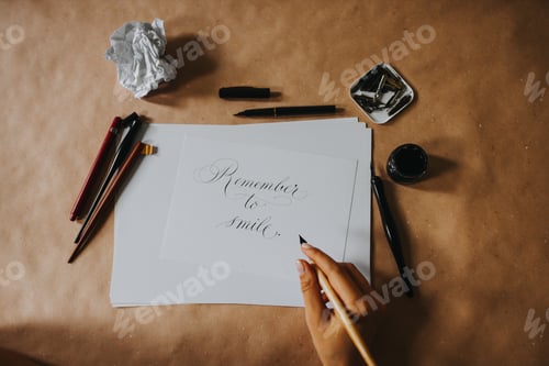 Preview: Beautiful hand writing, top view.