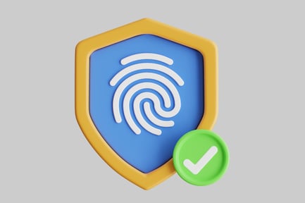 Vista previa: Escudo con icono de huella digital y marca de verificación verde