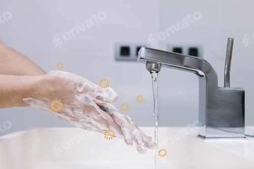 Preview: hands of a woman washing to remove the coronavirus