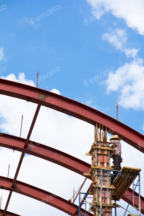 Preview: industrial building construction with worker