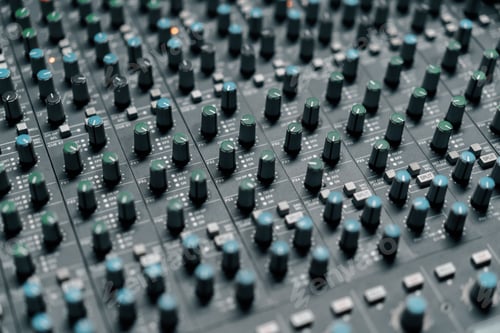 Preview: A recording studio control panel mixer with an equalizer faders buttons for broadcasting of a song