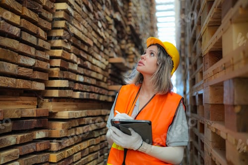 Preview: Industrial factory employee working in wooden manufacturing industry