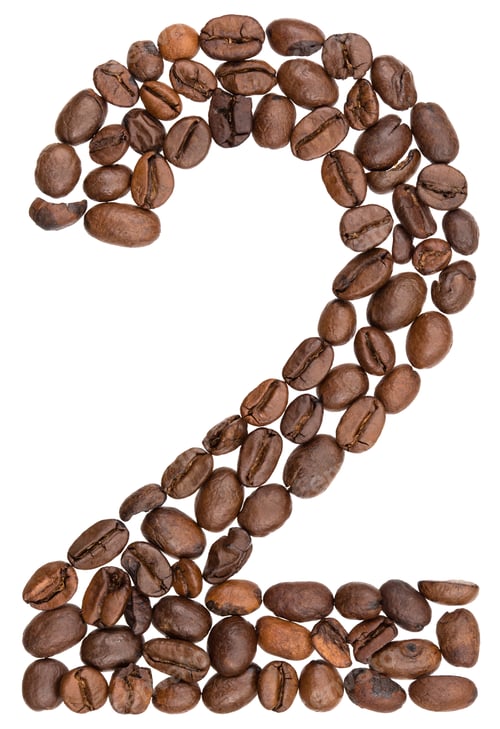 Preview: Arabic numeral 2, two, from coffee beans, isolated on white background