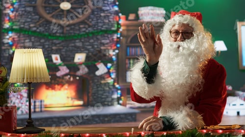 Preview: POV of Father Christmas waving while he talks to kids on video conference