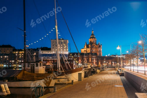 Preview: Helsinki, Finland. Pier With Boats, Pohjoisranta Street And View