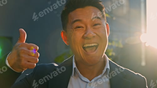 Preview: Portrait happy smiling toothy satisfied successful glad Asian 40s middle-aged man boss leader