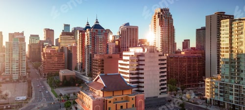 Preview: Downtown City buildings at sunrise. Calgary, Alberta, Canada