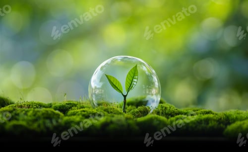 Preview: Young tree growing in moss and green nature background