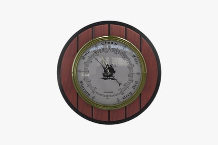 Circular wall clock with barometer and decorative eagle