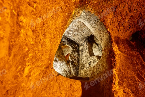 Preview: Ancient underground city of Kaymakli. Stone passage. Cappadocia, Turkey