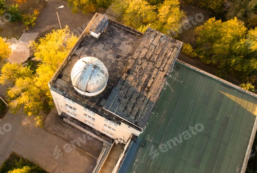Preview: aerial view of old obserbatory dome with telescope inside f