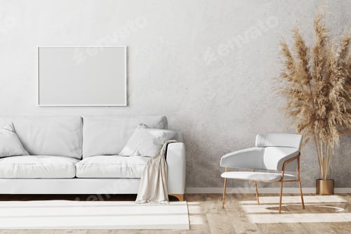 Preview: Minimalist Interior Design with White Sofa and Chair