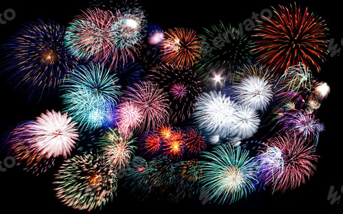 Preview: Colorful fireworks of various colors in night sky
