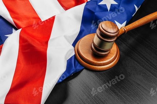 Preview: Judge gavel on the background of the flag united states of America
