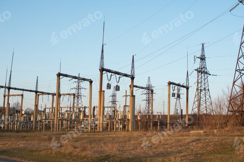 Preview: Power station. Electricity distribution station with power