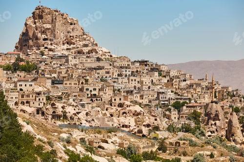 Preview: Usichar mountain castle caved in rock. Cappadocia landmark in Turkey