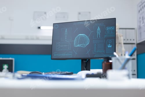 Preview: Empty doctor office with computer standing on table