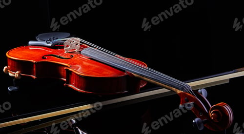 Preview: Violin on a black background, close-up. music concept. Details of the violin