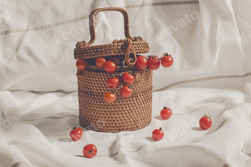 Preview: Ripe Cherry Tomatoes in a Woven Basket