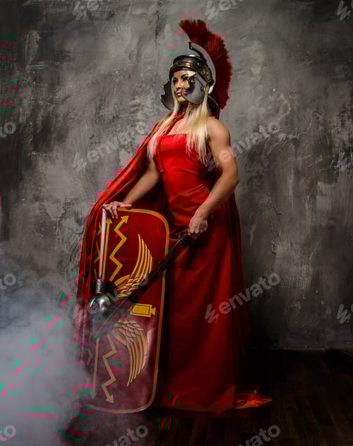 Preview: Woman in red fluttering dress.