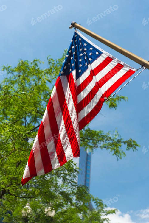 Preview: American Flag On A Street Of Chicago Downtown