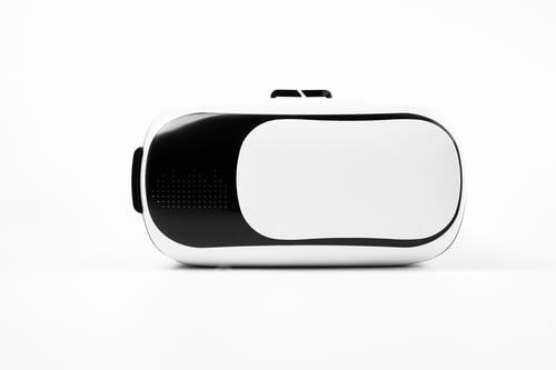 Preview: Close Up of VR is a virtual reality simulator helmet on white background.
