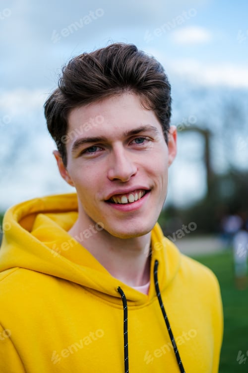 Preview: Extreme close-up portrait of young boy with blue eyes