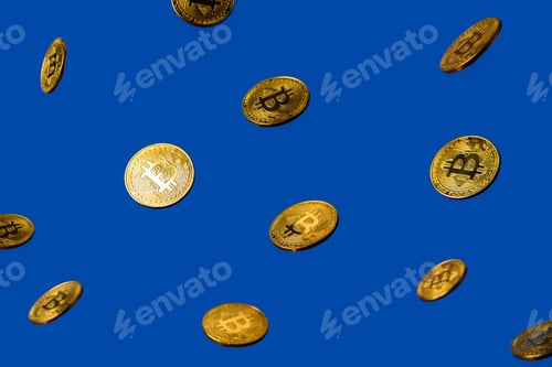 Preview: Bitcoins levitation on blue