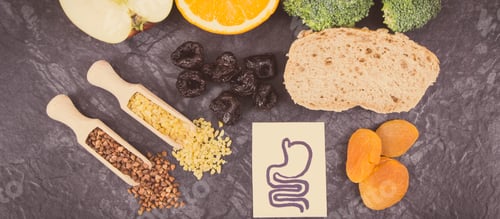 Preview: Beneficial eating for digestive system. Healthy ingredients containing vitamins and minerals