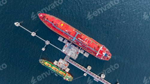 Preview: Aerial view LPG gas tanker ship at oil and gas terminal platform, Liquefied Petroleum Gas tanker