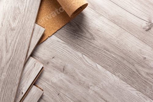 Preview: Laminate wood floor with cork background texture. Wooden laminate floor