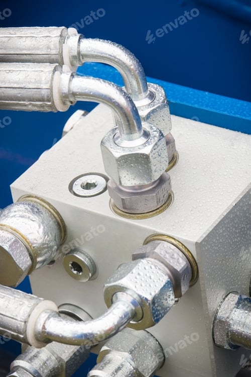 Preview: Hydraulic or pneumatic mechanism in industrial machine. Technology