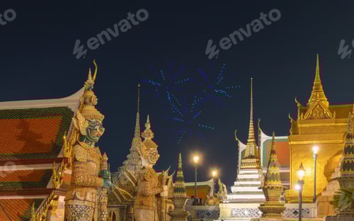 Preview: Golden pagoda at Temple of the Emerald Buddha in Bangkok, Thailand. Wat Phra Kaew and Grand palace