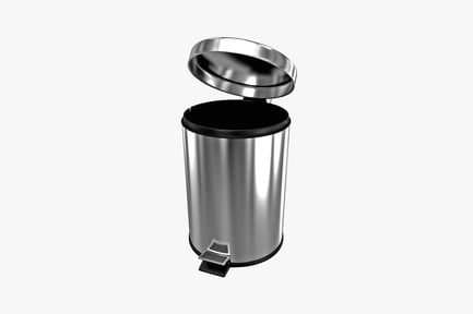 Preview: Cylindrical steel trash can with lid and black base